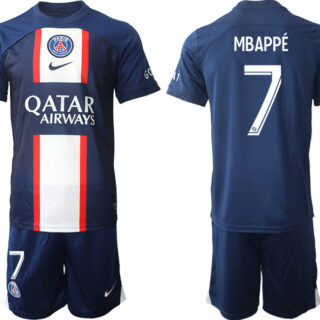 Men's Paris Saint-Germain #7 Mbappe 2023 Navy Home Soccer Jersey Suit