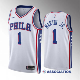 Men's Philadelphia 76ers #1 Kenyon Martin Jr White Association Edition Stitched Jersey