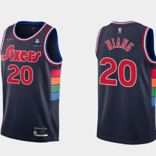 Men's Philadelphia 76ers #20 Georges Niang 2021 22 City Edition Navy 75th Anniversary Stitched Swingman Jersey