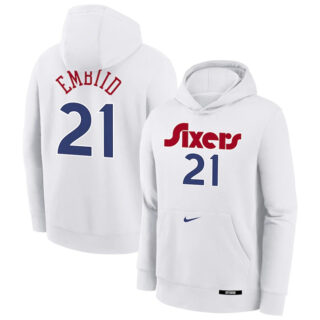 Men's Philadelphia 76ers #21 Joel Embiid White 2024 25 City Edition Fleece Club Pullover Hoodie