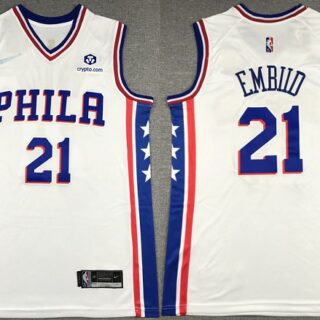 Men's Philadelphia 76ers #21 Joel Embiid White 75th Anniversary Association Edition Swingman Stitched Jersey