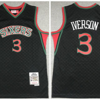Men's Philadelphia 76ers #3 Allen Iverson Black Throwback Stitched Jersey