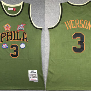 Men's Philadelphia 76ers #3 Allen Iverson Green 1996-97 Throwback Stitched Basketball Jersey