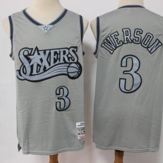 Men's Philadelphia 76ers #3 Allen Iverson Grey Throwback Stitched Basketball Jersey