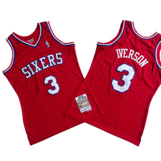 Men's Philadelphia 76ers #3 Allen Iverson Red 2002-03 Throwback Stitched Basketball Jersey