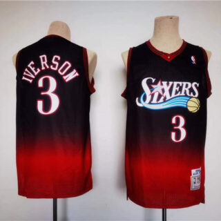 Men's Philadelphia 76ers #3 Allen Iverson Red Black Throwback Basketball Jersey