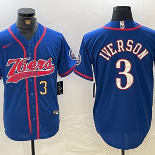 Men's Philadelphia 76ers #3 Allen Iverson Royal Cool Base Stitched Baseball Jerseys