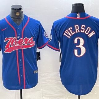 Men's Philadelphia 76ers #3 Allen Iverson Royal Cool Base Stitched Baseball Jerseys