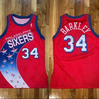 Men's Philadelphia 76ers #34 Charles Barkley Red Champion Stitched Basketball Jersey