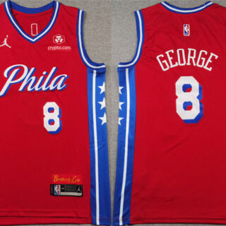 Men's Philadelphia 76ers #8 Paul George Red Statement Edition Stitched Jersey