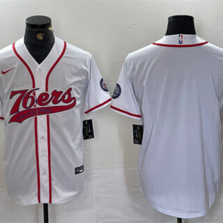 Men's Philadelphia 76ers Blank White Cool Base Stitched Baseball Jersey