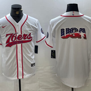 Men's Philadelphia 76ers Team Big Logo White Cool Base Stitched Baseball Jerseys