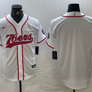 Men's Philadelphia 76ers Team Big Logo White Cool Base Stitched Baseball Jerseys