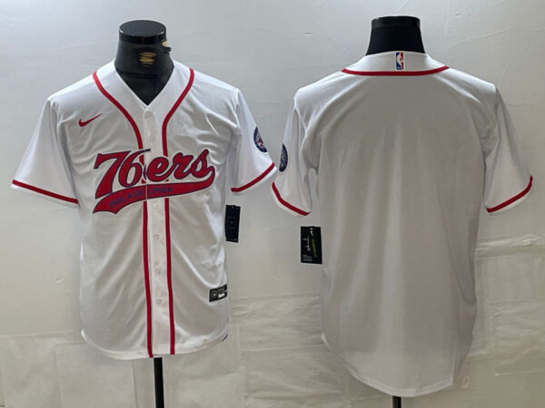 Men's Philadelphia 76ers Team Big Logo White Cool Base Stitched Baseball Jerseys