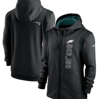 Men's Philadelphia Eagles 2021 Black Sideline Team Performance Full-Zip Hoodie