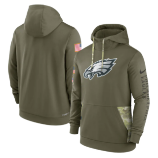Men's Philadelphia Eagles 2022 Olive Salute To Service Therma Performance Pullover Hoodie