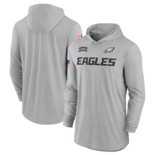 Men's Philadelphia Eagles 2024 Gray Salute To Service Lightweight Performance Long Sleeve Hooded T-Shirt