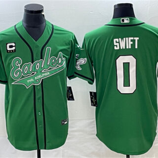 Men's Philadelphia Eagles #0 D'Andre Swift Green With C Patch Cool Base Stitched Baseball Jersey