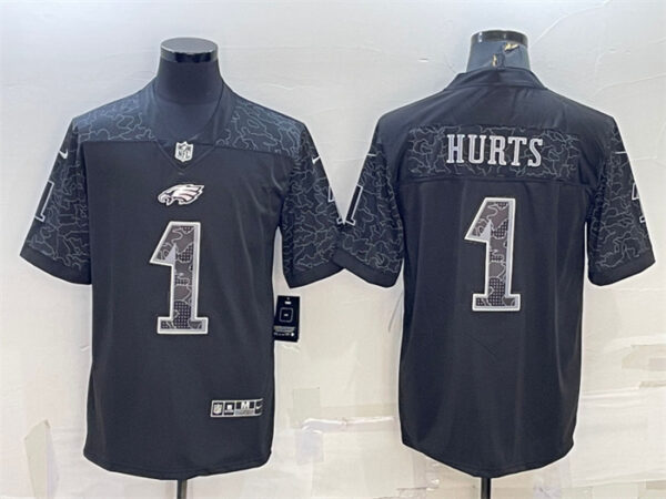 Men's Philadelphia Eagles #1 Jalen Hurts Black Reflective Limited Stitched Jersey