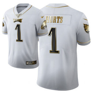 Men's Philadelphia Eagles #1 Jalen Hurts White Golden Limited Jersey