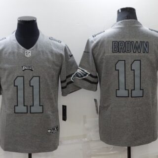 Men's Philadelphia Eagles #11 A. J. Brown Gray Gridiron Team Logo Limited Stitched Jersey