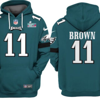 Men's Philadelphia Eagles #11 A.J. Brown Green Super Bowl LVII Patch Pullover Hoodie