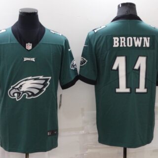 Men's Philadelphia Eagles #11 A. J. Brown Green Team Big Logo Limited Stitched Jersey