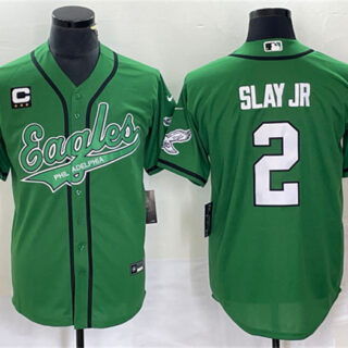 Men's Philadelphia Eagles #2 Darius Slay JR Green With C Patch Cool Base Stitched Baseball Jersey