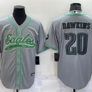 Men's Philadelphia Eagles #20 Brian Dawkins Grey With Patch Cool Base Stitched Baseball Jersey