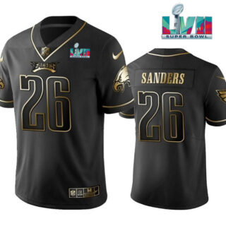 Men's Philadelphia Eagles #26 Miles Sanders Black Golden Super Bowl LVII Patch Edition Stitched Football Jersey