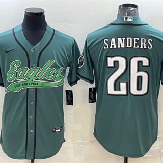 Men's Philadelphia Eagles #26 Miles Sanders Green With Patch Cool Base Stitched Baseball Jersey