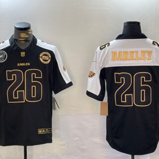 Men's Philadelphia Eagles #26 Saquon Barkley Black Gold 2024 New F.U.S.E. With 3-Star C Patch Stitched Football Jerseys