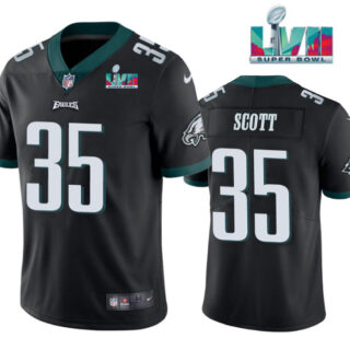 Men's Philadelphia Eagles #35 Boston Scott Black Super Bowl LVII Patch Vapor Untouchable Limited Stitched