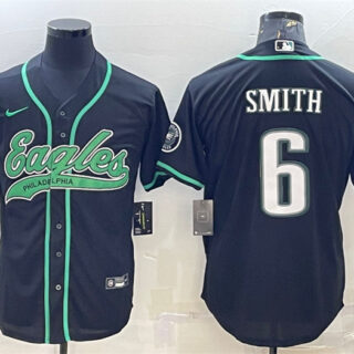 Men's Philadelphia Eagles #6 DeVonta Smith Black With Patch Cool Base Stitched Baseball Jersey