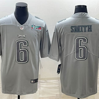 Men's Philadelphia Eagles #6 DeVonta Smith Gray Super Bowl LVII Patch Atmosphere Fashion Stitched Jersey