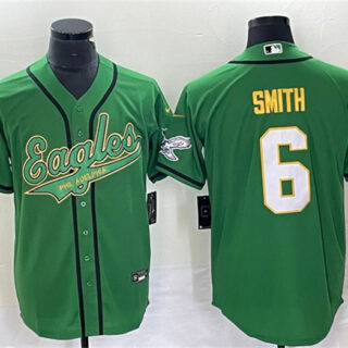 Men's Philadelphia Eagles #6 DeVonta Smith Green Gold Cool Base Stitched Baseball Jersey