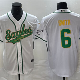 Men's Philadelphia Eagles #6 DeVonta Smith White Gold Cool Base Stitched Baseball Jersey