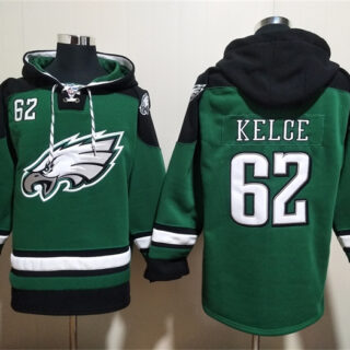 Men's Philadelphia Eagles #62 Jason Kelce Green Lace-Up Pullover Hoodie