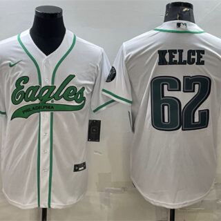 Men's Philadelphia Eagles #62 Jason Kelce White With Patch Cool Base Stitched Baseball Jersey