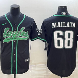 Men's Philadelphia Eagles #68 Jordan Mailata Black With Patch Cool Base Stitched Baseball Jersey