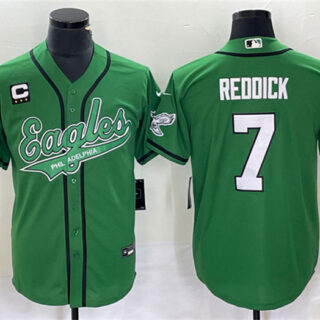 Men's Philadelphia Eagles #7 Haason Reddick Green With C Patch Cool Base Stitched Baseball Jersey