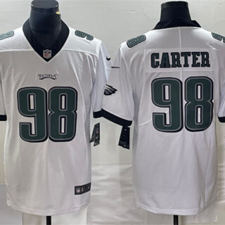 Men's Philadelphia Eagles #98 Jalen Carter White Vapor Limited Stitched Football Jersey