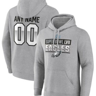 Men's Philadelphia Eagles Active Player Custom Grey Super Bowl LVII Name & Number Pullover Hoodie