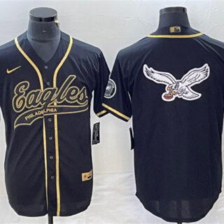 Men's Philadelphia Eagles Black Gold Team Big Logo Cool Base Stitched Baseball Jersey