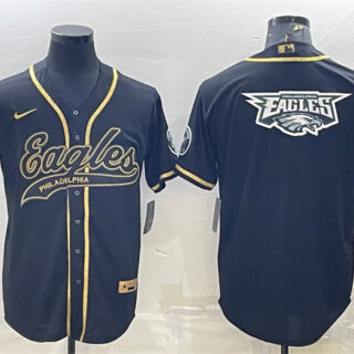 Men's Philadelphia Eagles Black Gold Team Big Logo With Patch Cool Base Stitched Baseball Jersey