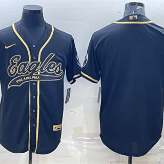 Men's Philadelphia Eagles Blank Black Gold With Patch Cool Base Stitched Baseball Jersey