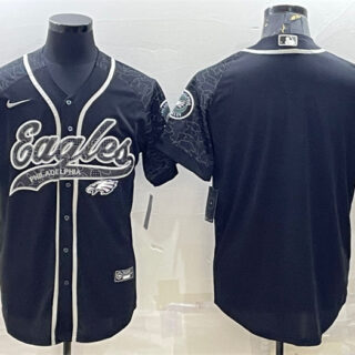 Men's Philadelphia Eagles Blank Black Reflective With Patch Cool Base Stitched Baseball Jersey