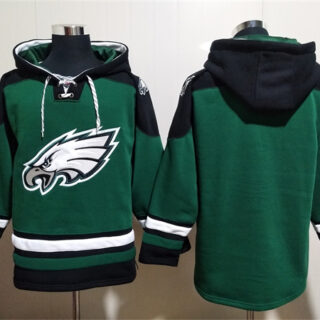 Men's Philadelphia Eagles Blank Green Lace-Up Pullover Hoodie