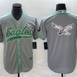 Men's Philadelphia Eagles Gray Team Big Logo Cool Base Stitched Baseball Jersey