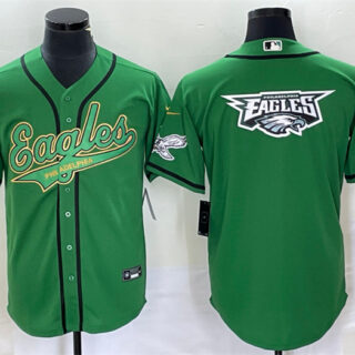 Men's Philadelphia Eagles Green Team Big Logo Cool Base Stitched Baseball Jersey
